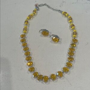 Elegant Yellow Gem Necklace and Earring Set